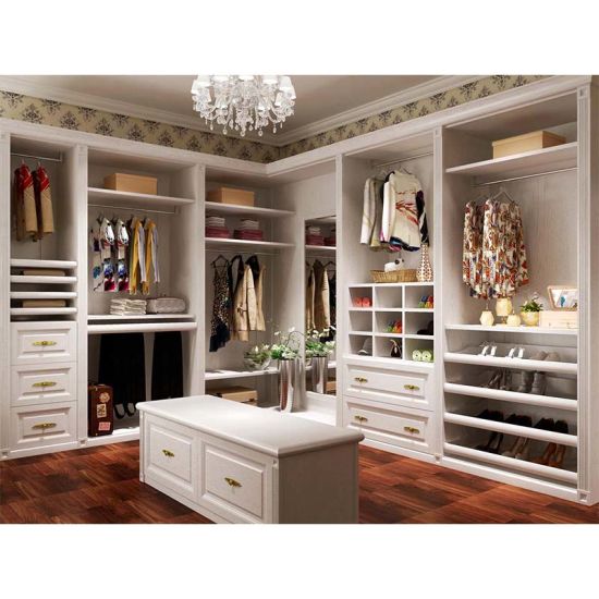  A Corner Walk-In Closet In White And Wood home furniture wardrobe designs